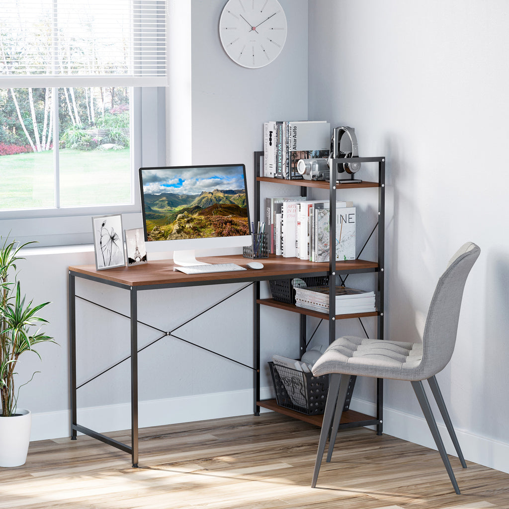 Industrial desk with 3-shelf bookcase, 120cm, walnut effect, photo 2