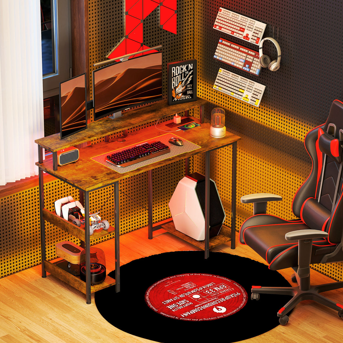 LED Computer Desk with UK Sockets