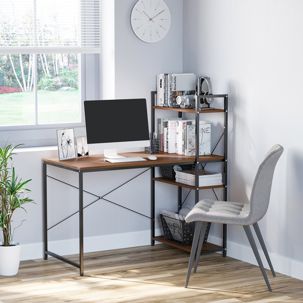 Industrial desk with 3-shelf bookcase, 120cm, walnut effect, photo 4
