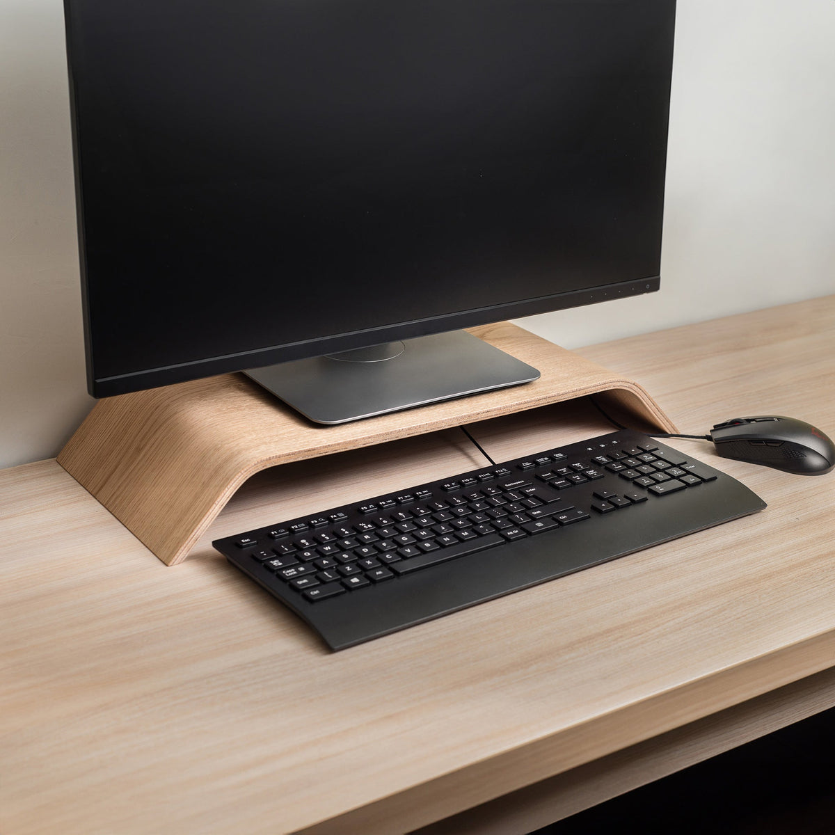 Modular wooden monitor stand and desk riser with storage space underneath