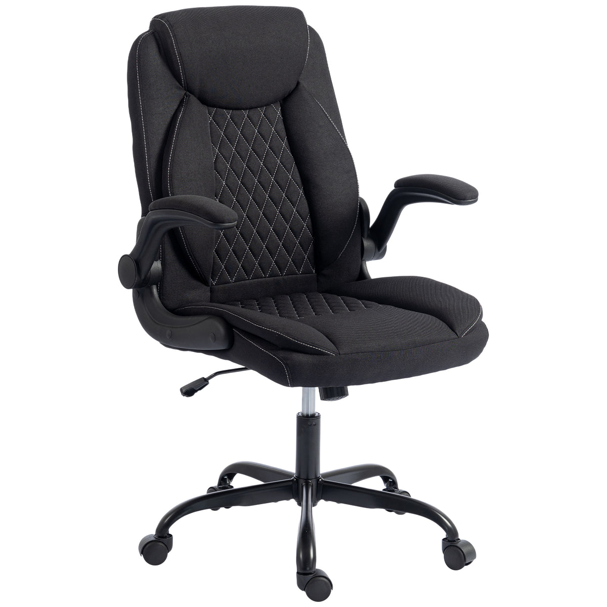 Linen-Look Office Chair with Flip-Up Arms, Black
