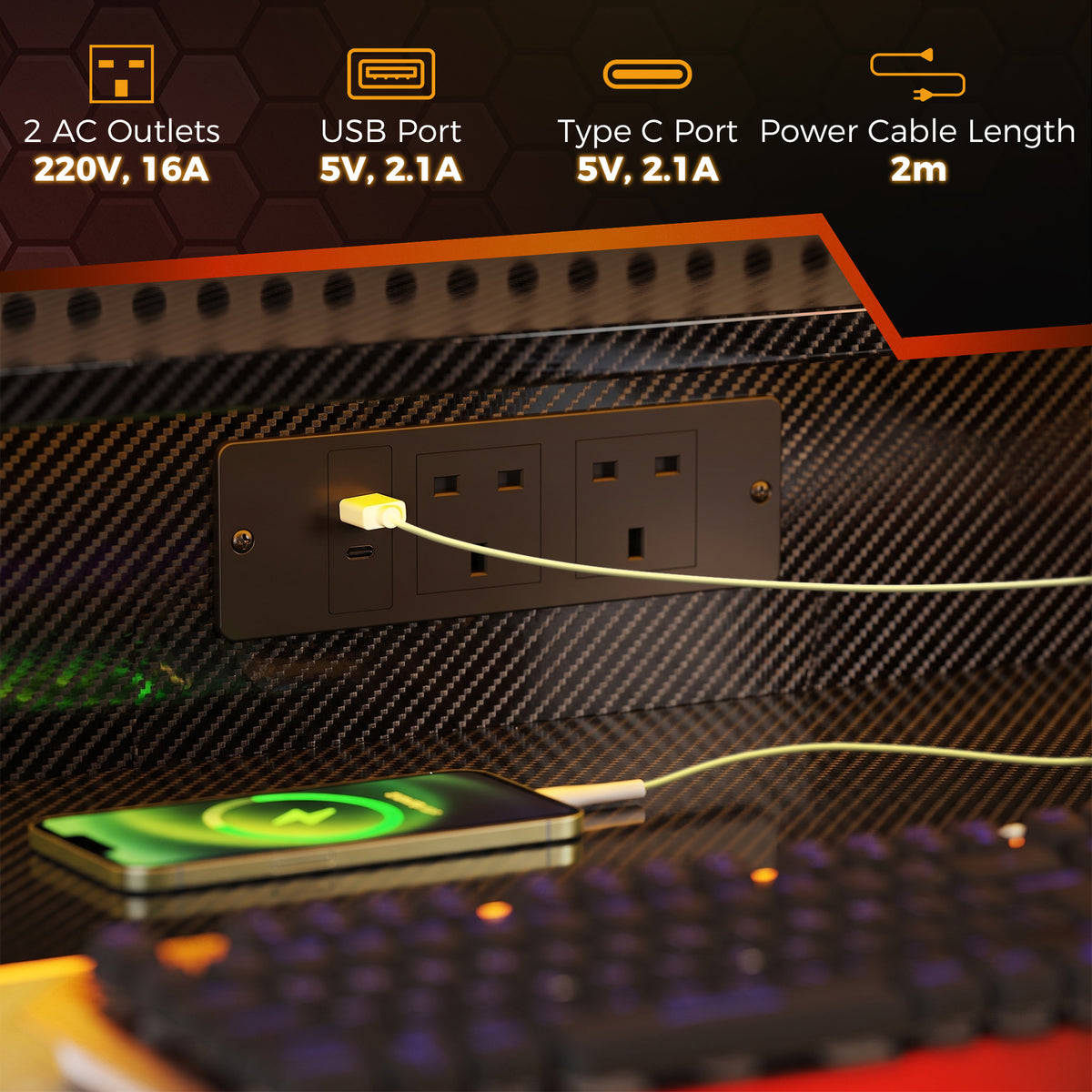 Two-Level LED Gaming Desk