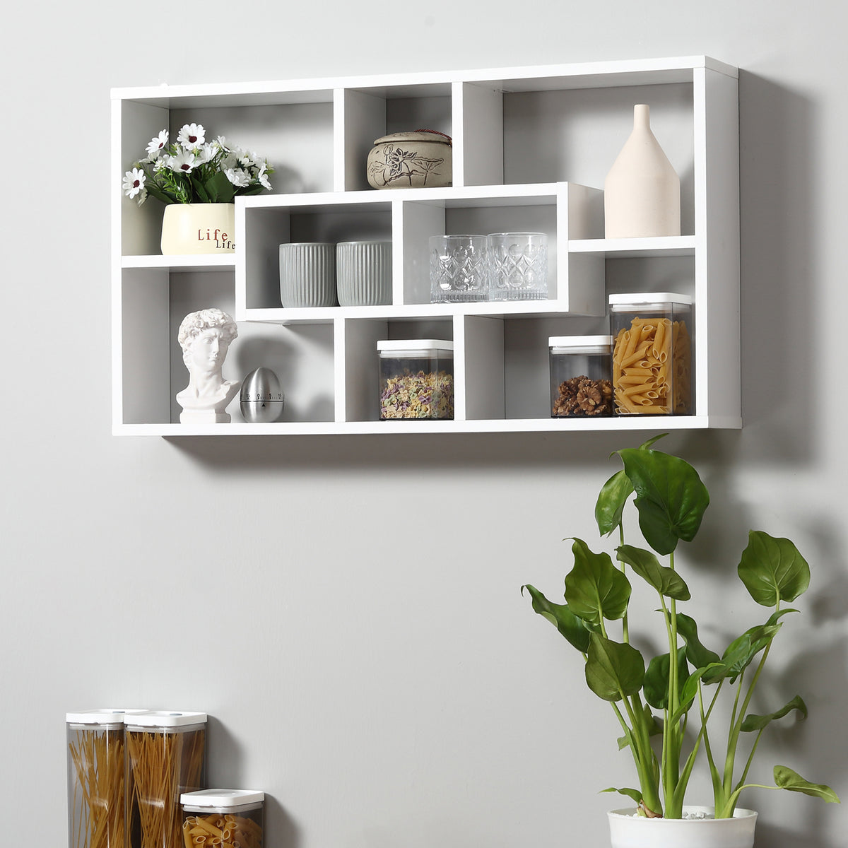 Wall-mounted 8-cube bookcase shelf, 85cm, white