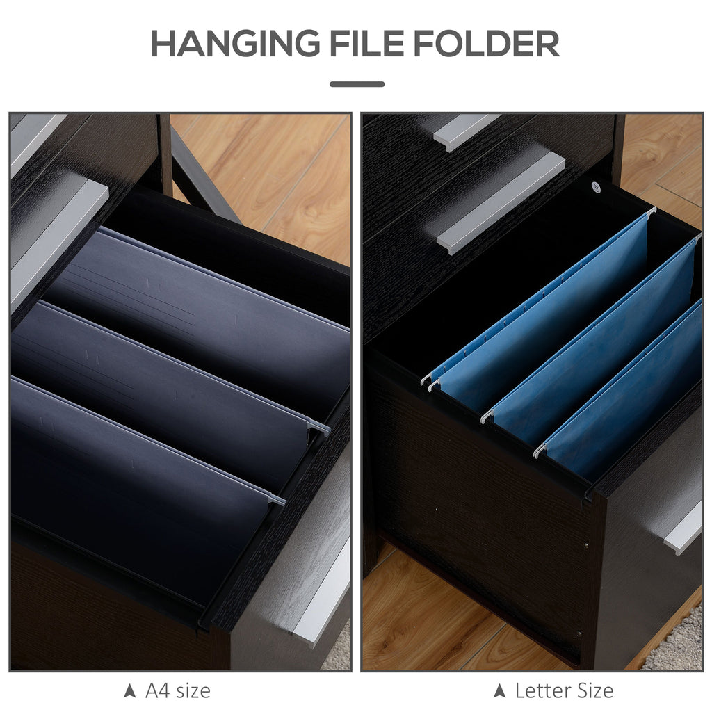 3-Drawer Wooden Filing Cabinet, Black