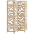 Wooden 4-panel room divider with leaf pattern