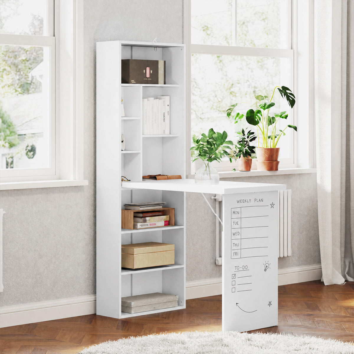 Fold-away desk with bookcase white - view 2