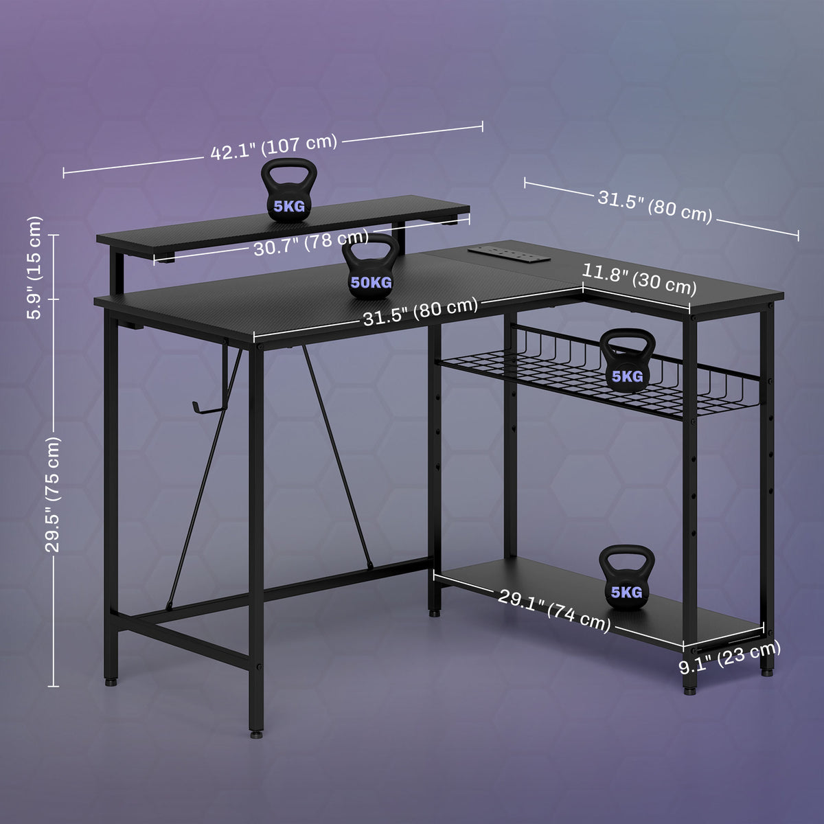 Reversible L-Shaped LED Desk
