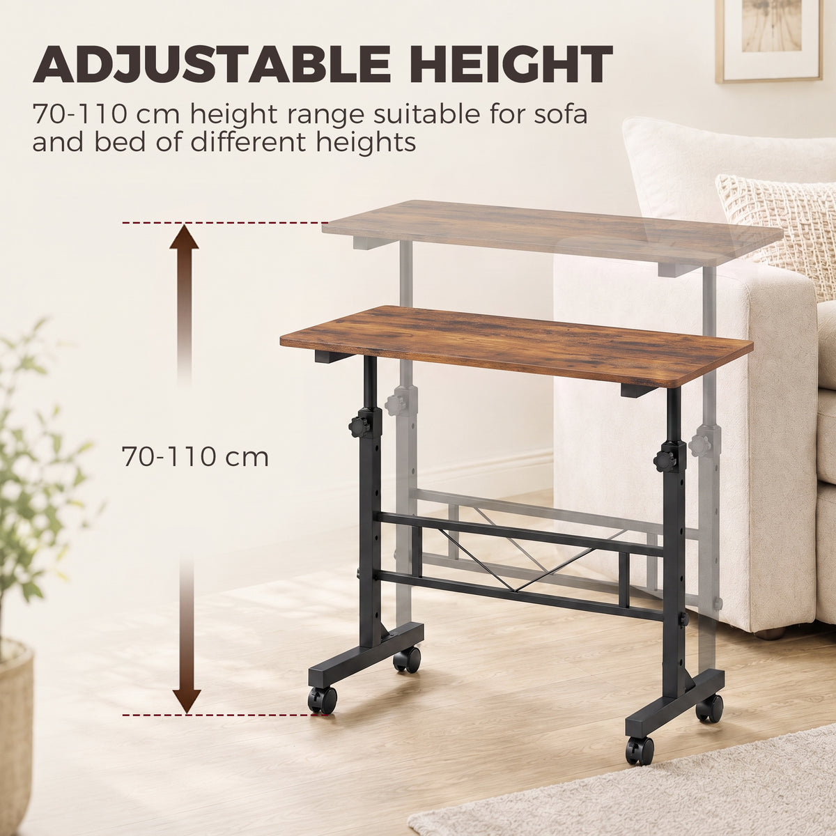 Height-adjustable desk on wheels