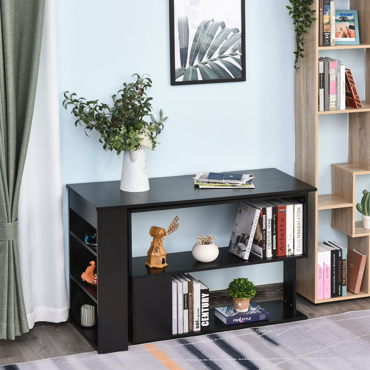 Small corner desk with bookcase and shelves, black, photo 4