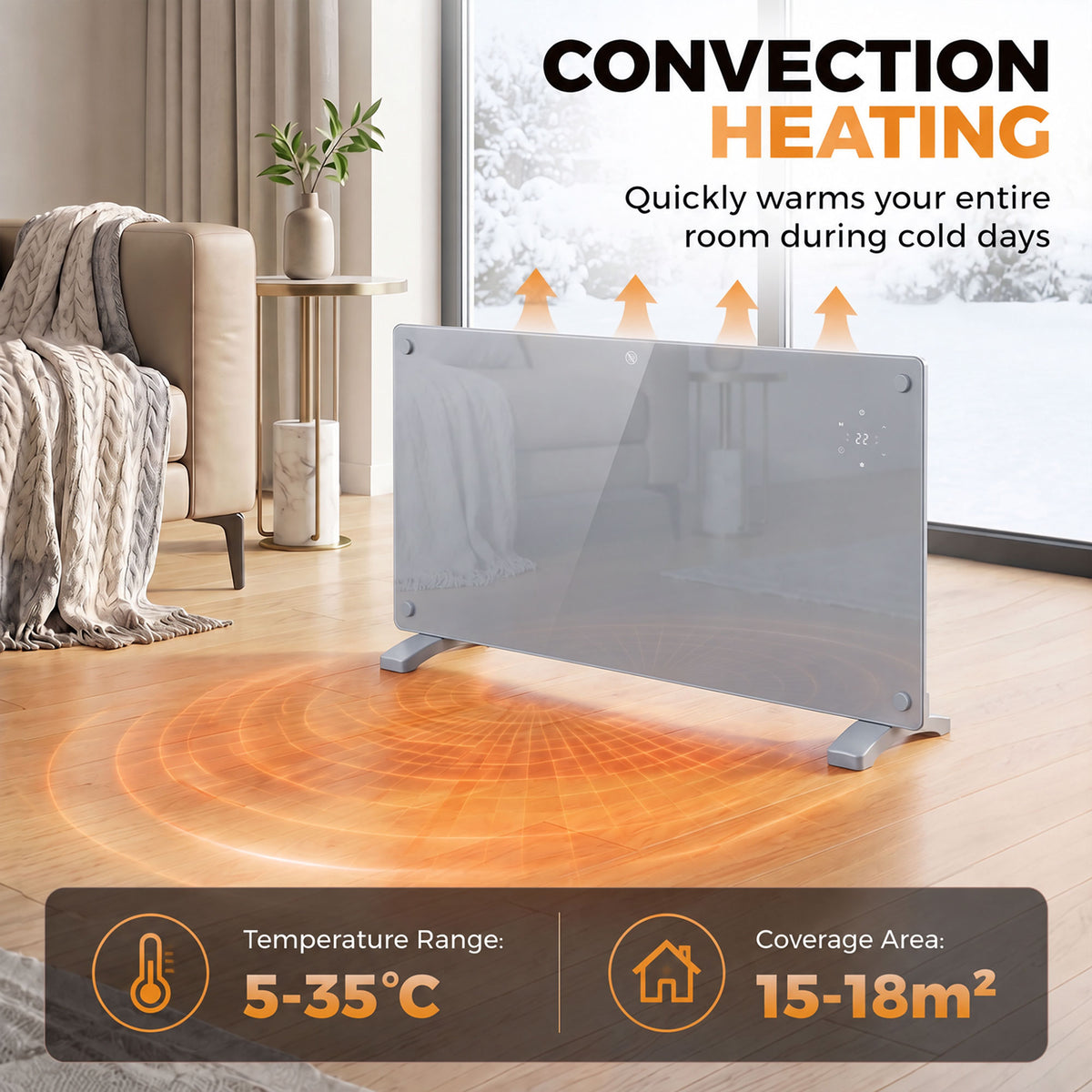 Grey Smart Panel Heater 1500W