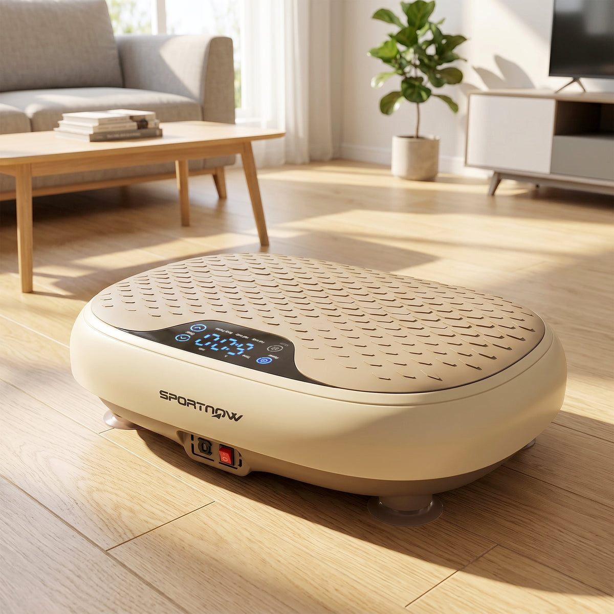 Plateforme Vibrante, 20 Niveaux de Vitesse, 3 Programmes, Écran LED et Télécommande, 46 x 33 x 13,5 cm, Beige-1