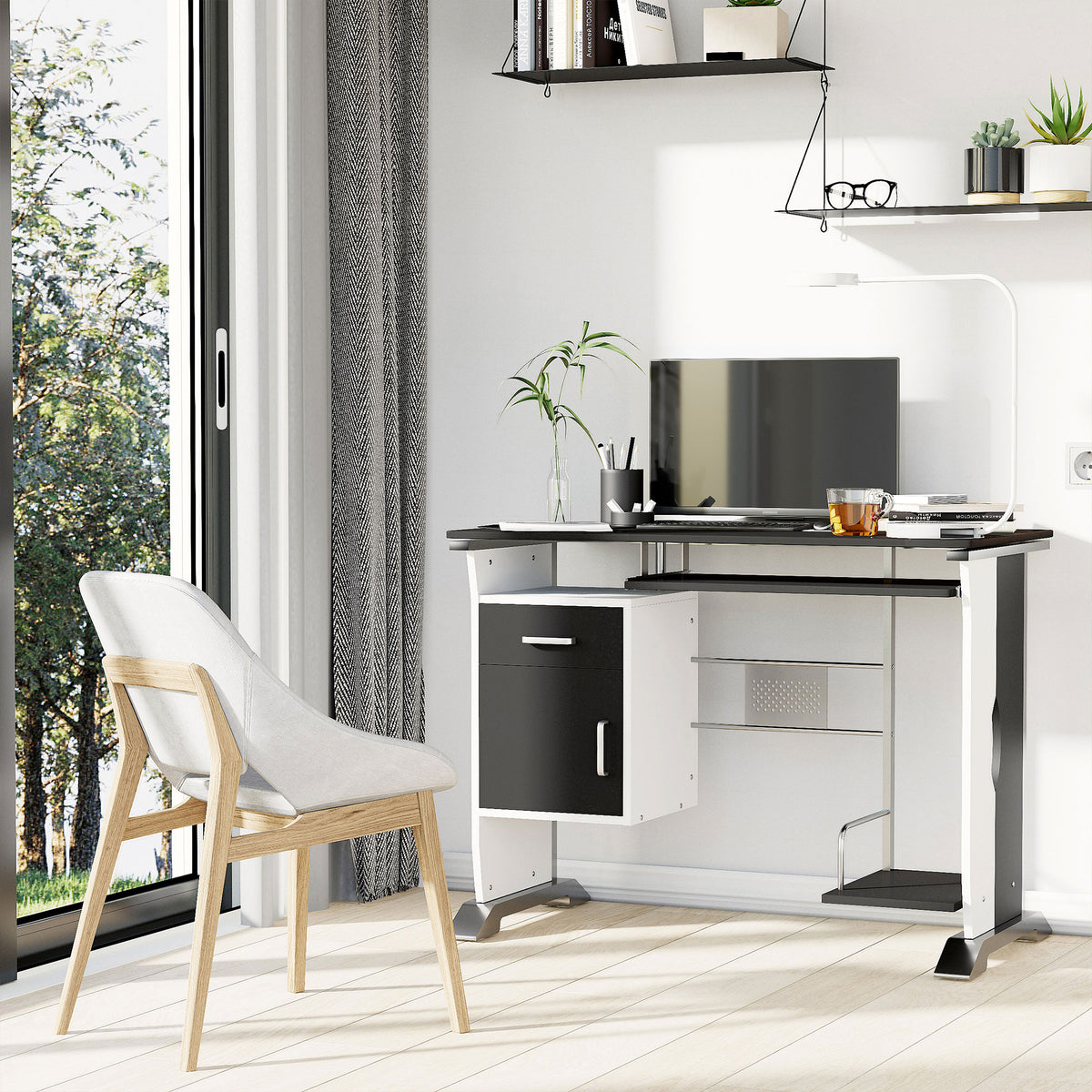 Compact black computer desk with keyboard tray, 100cm, photo 2