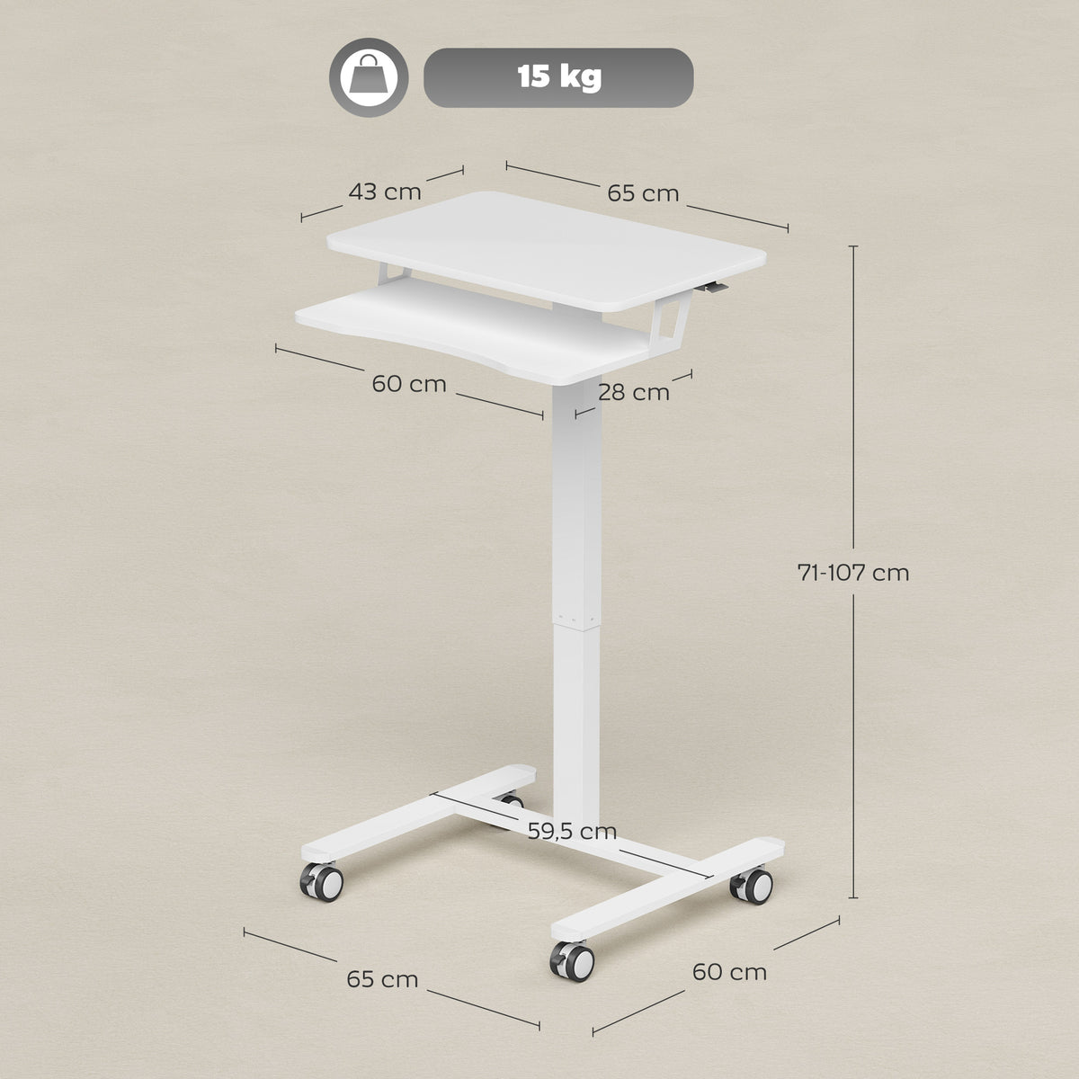 Mobile sit-stand desk white - view 6