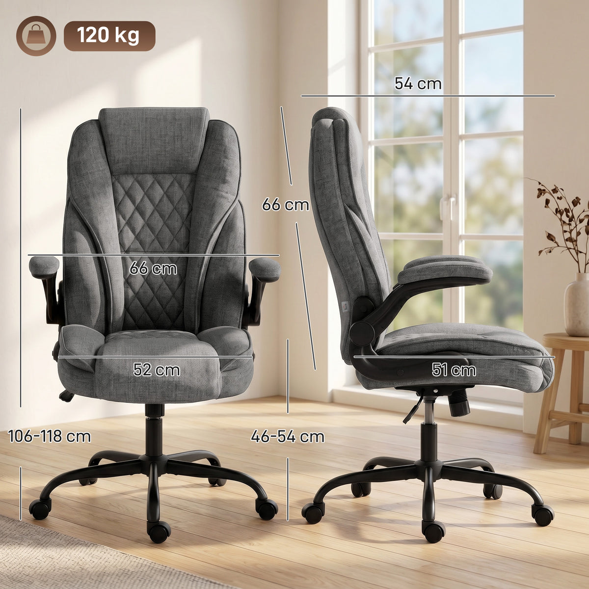 Ergonomic office chair with pocket springs and flip-up armrests