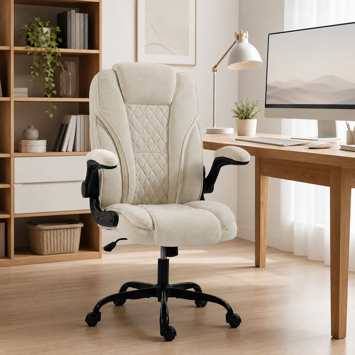 Ergonomic office chair with pocket springs and flip-up armrests