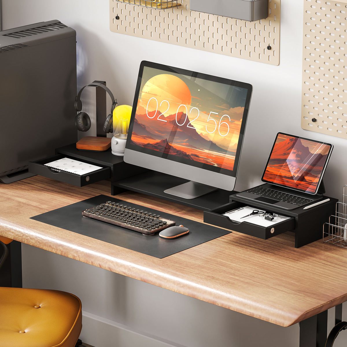 Extendable monitor riser with drawers - view 3