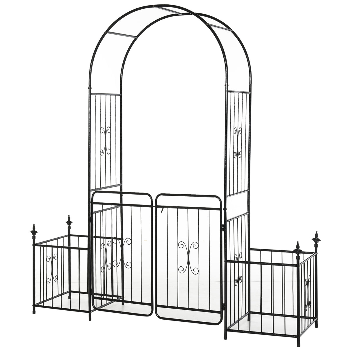 Metal Garden Arch with Gate & 2 Planters