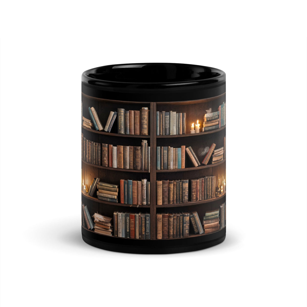 Bookshelf Mug | Dark Library Design for Book Lovers, 11oz