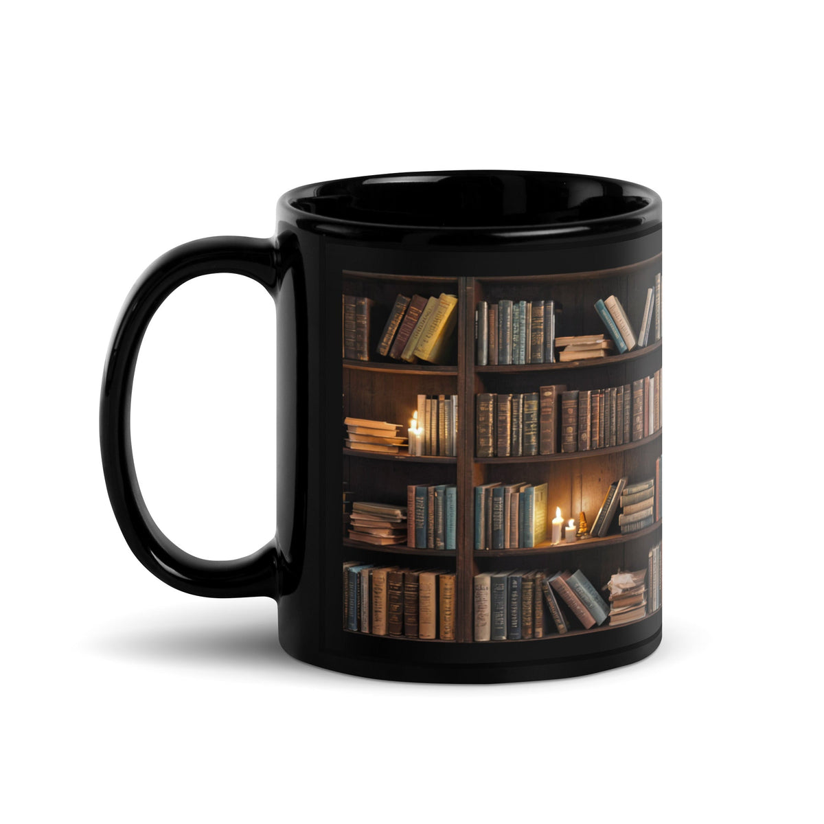 Bookshelf Mug | Dark Library Design for Book Lovers, 11oz