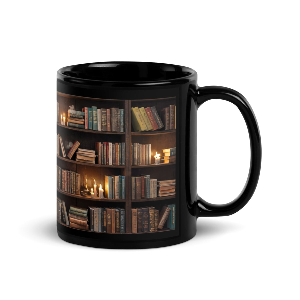 Bookshelf Mug | Dark Library Design for Book Lovers, 11oz