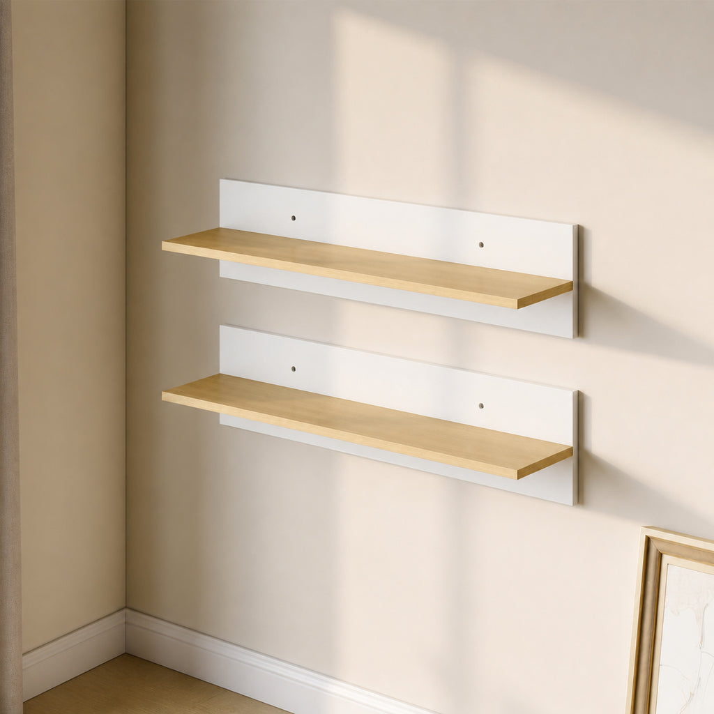Floating wall shelves, white and wood - view 6