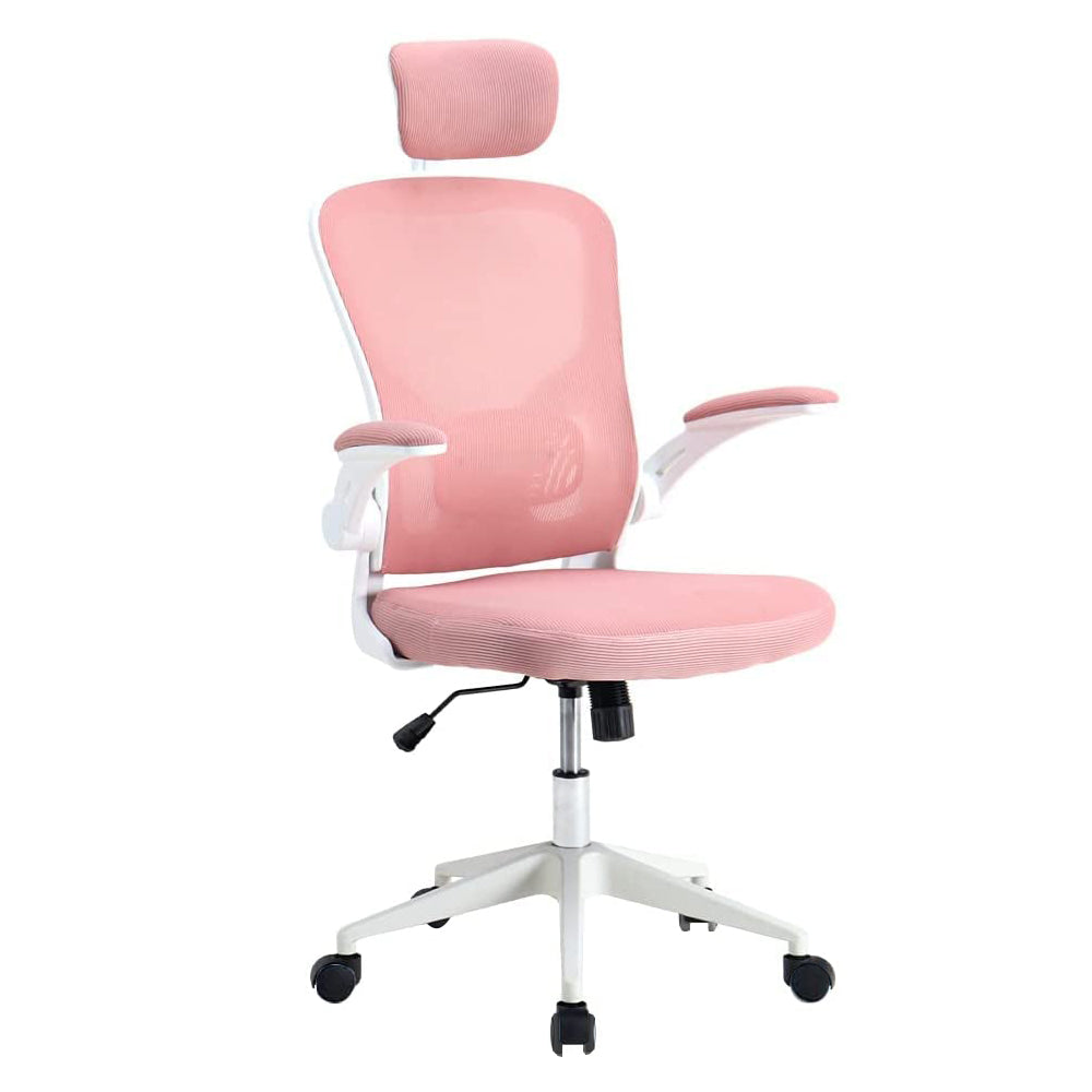 Pink ergonomic office chair with headrest and lumbar support