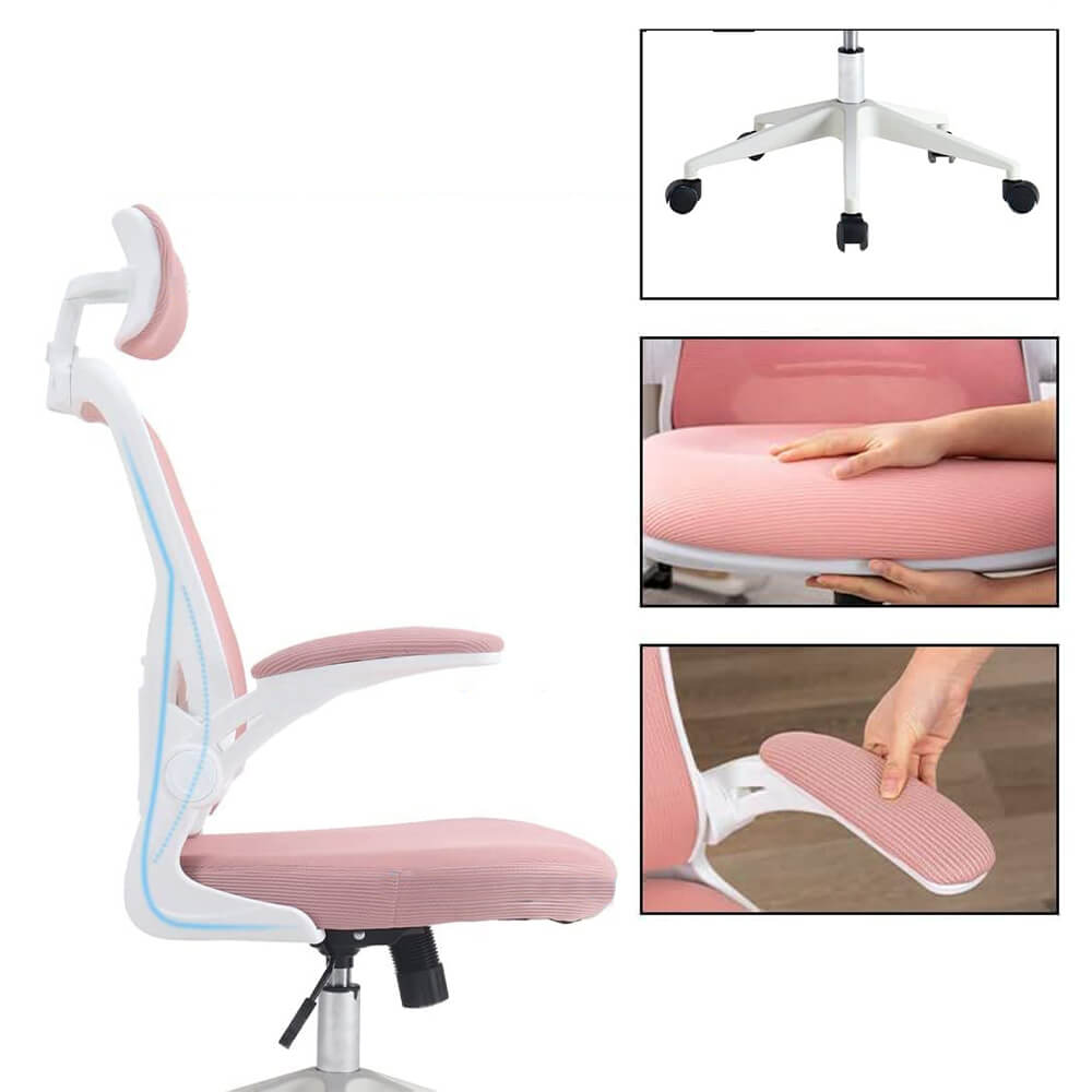 Ergonomic office chair with headrest, pink - view 4