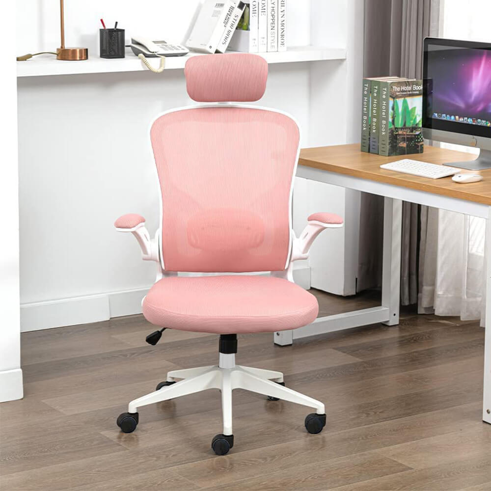 Ergonomic office chair with headrest, pink - view 5