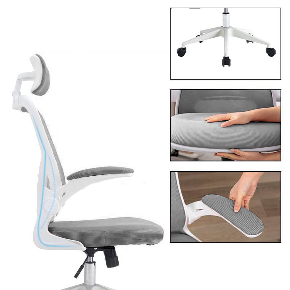 Ergonomic office chair with headrest, grey - view 4