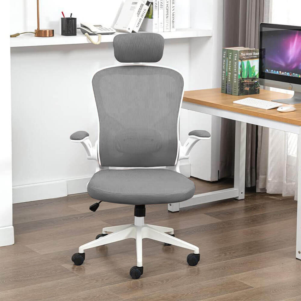 Ergonomic office chair with headrest, grey - view 5