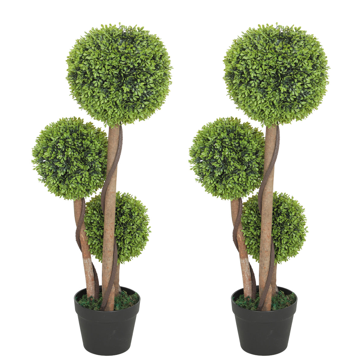 Artificial 3-Ball Boxwood Topiary 90cm, Set of 2