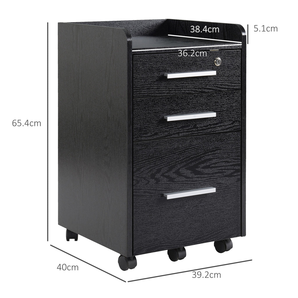 3-Drawer Wooden Filing Cabinet, Black