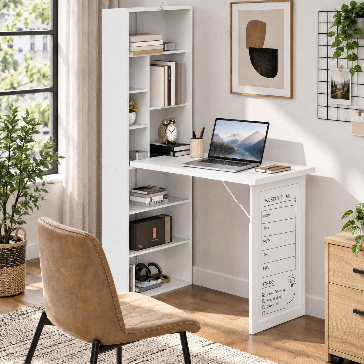 Fold-away desk with bookcase white - view 5