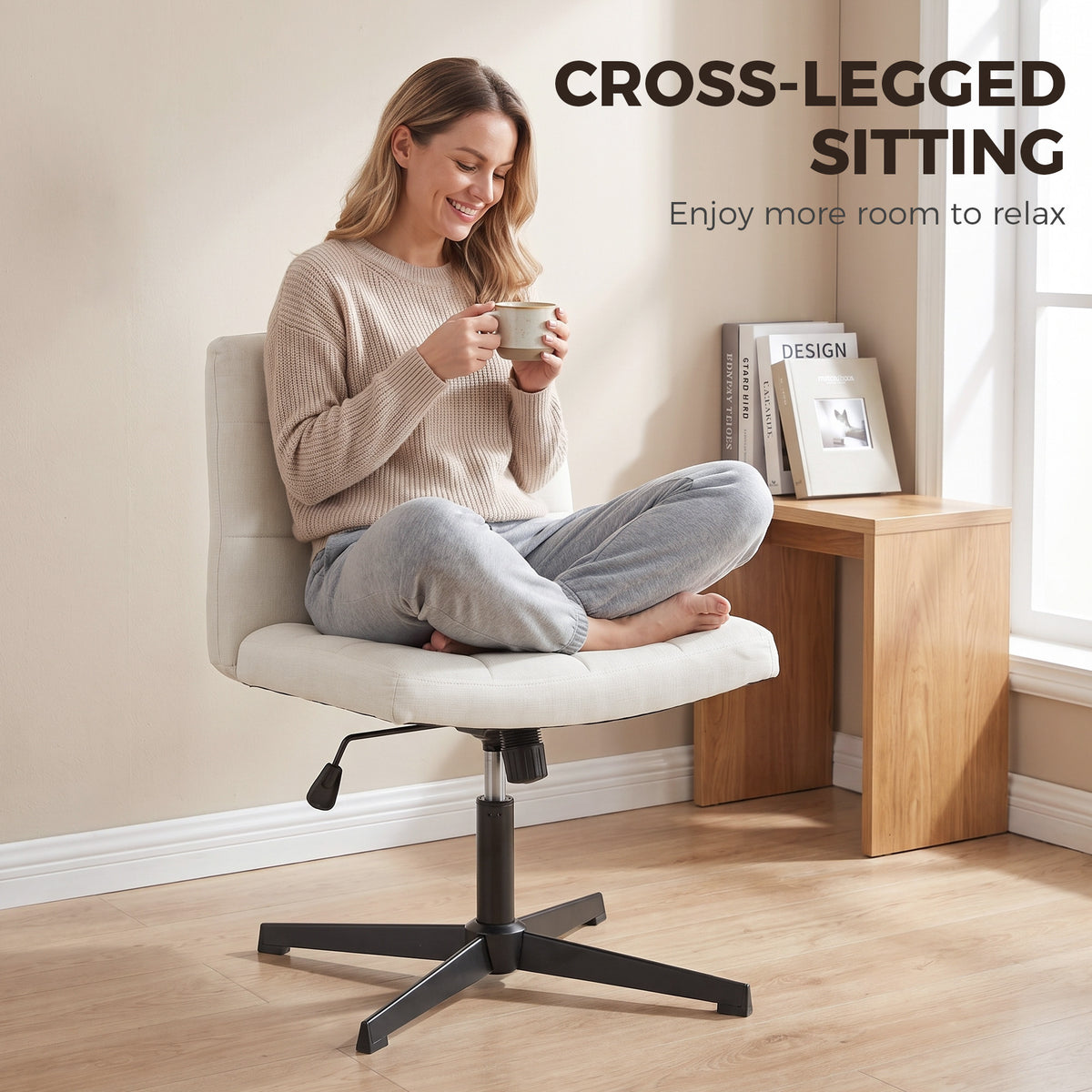 Criss-Cross Desk Chair on Wheels, Beige