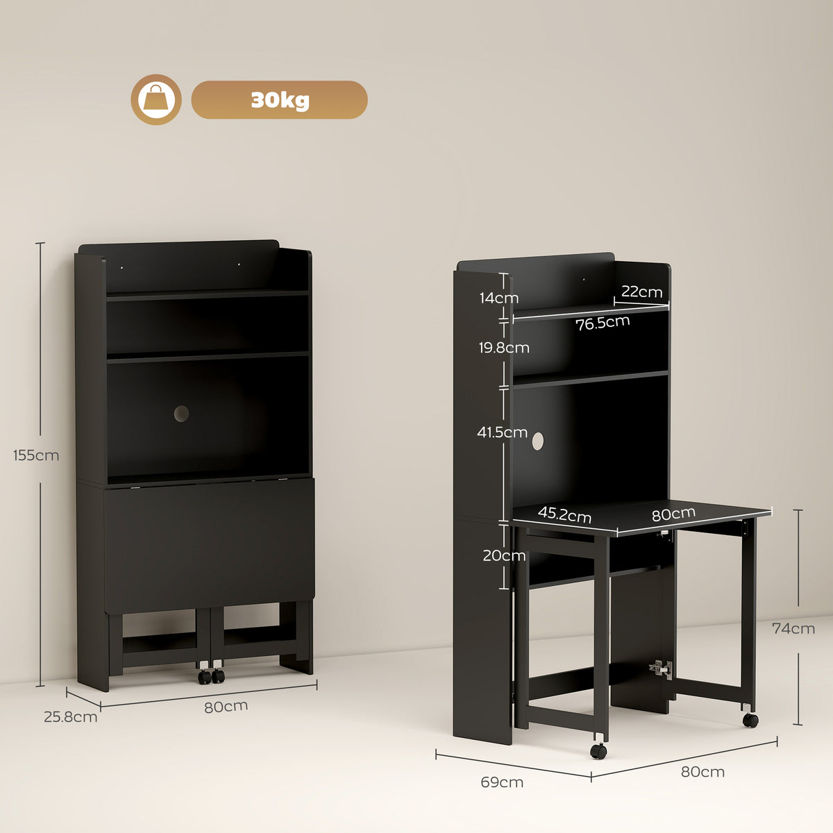 Fold-Down Desk with Storage Shelves