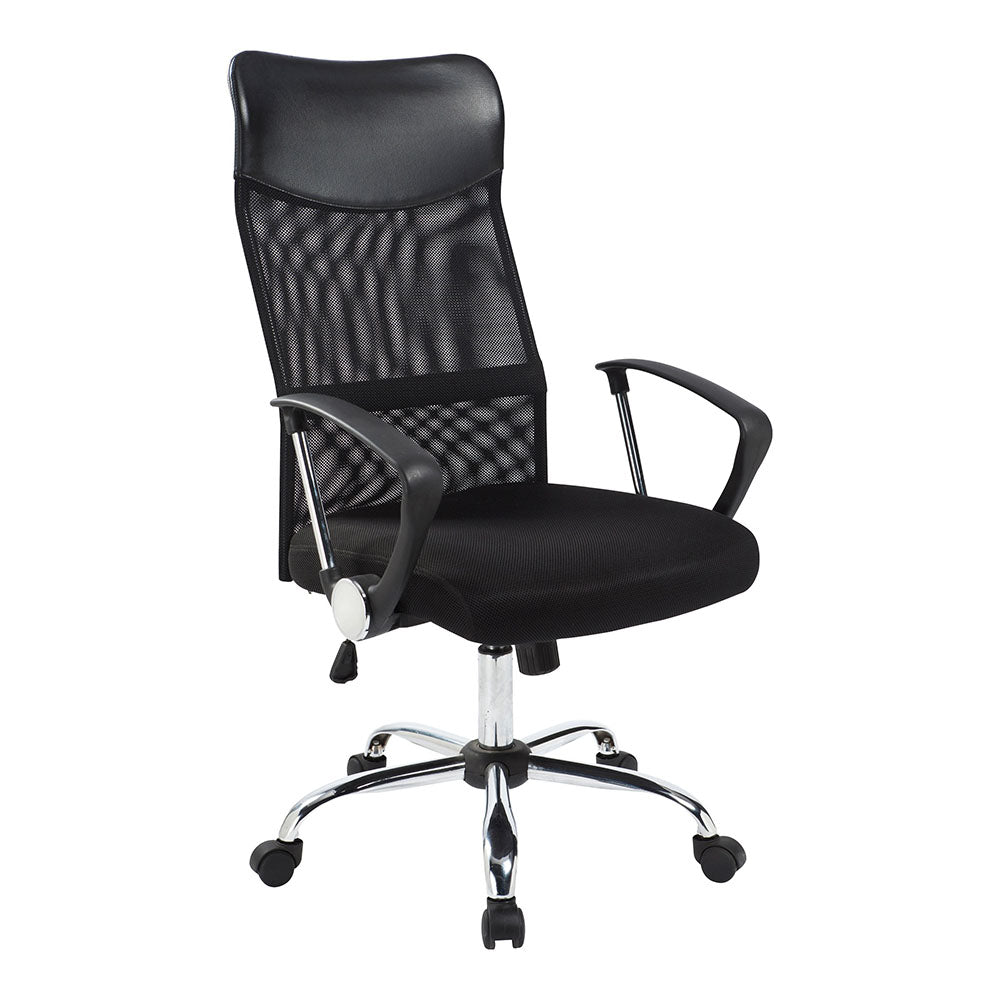 Black high-back ergonomic office chair with lumbar support