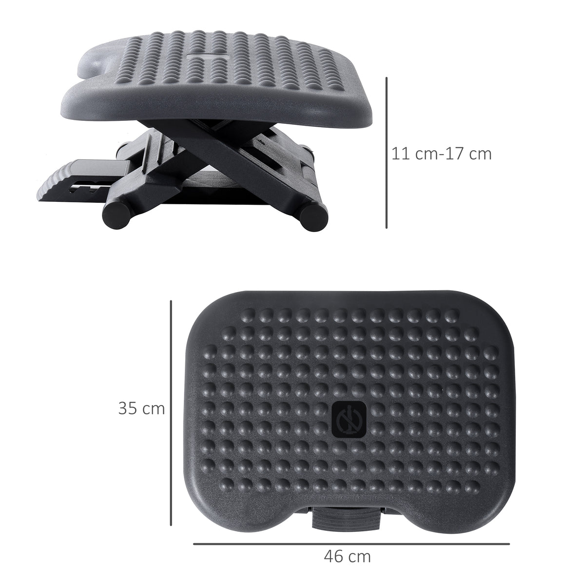 Adjustable Under-Desk Footrest | 3 Heights, Tilting, Dark Grey