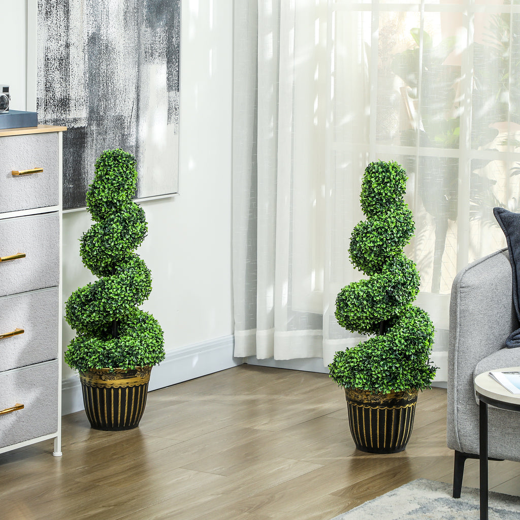 Artificial Spiral Boxwood Trees 90cm, Set of 2