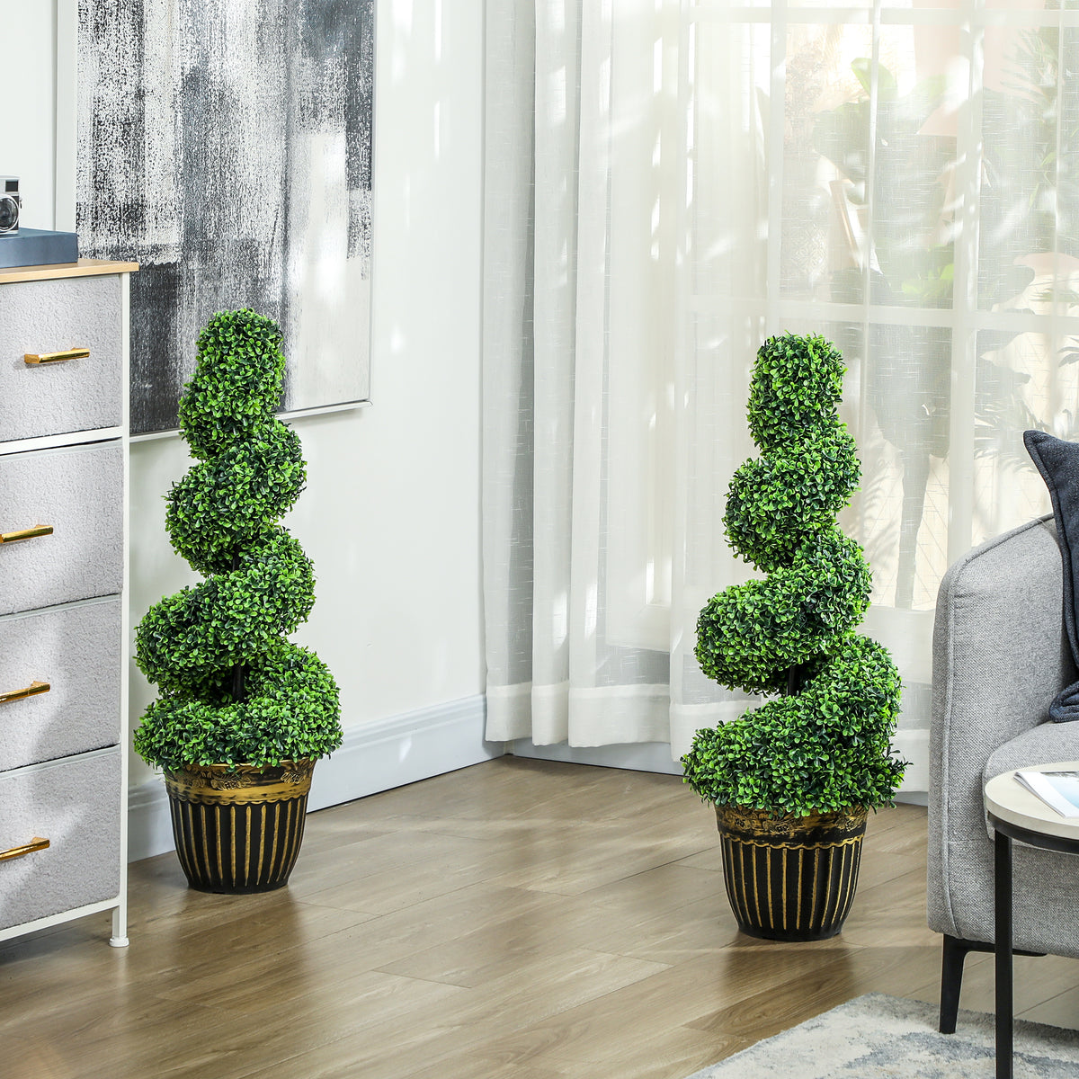 Artificial Spiral Boxwood Trees 90cm, Set of 2