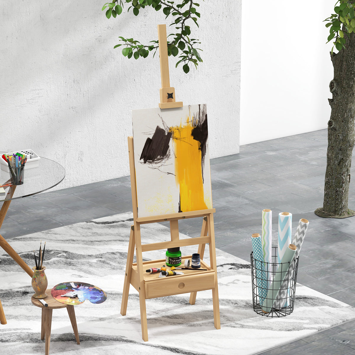 Beech wood artist easel with drawer