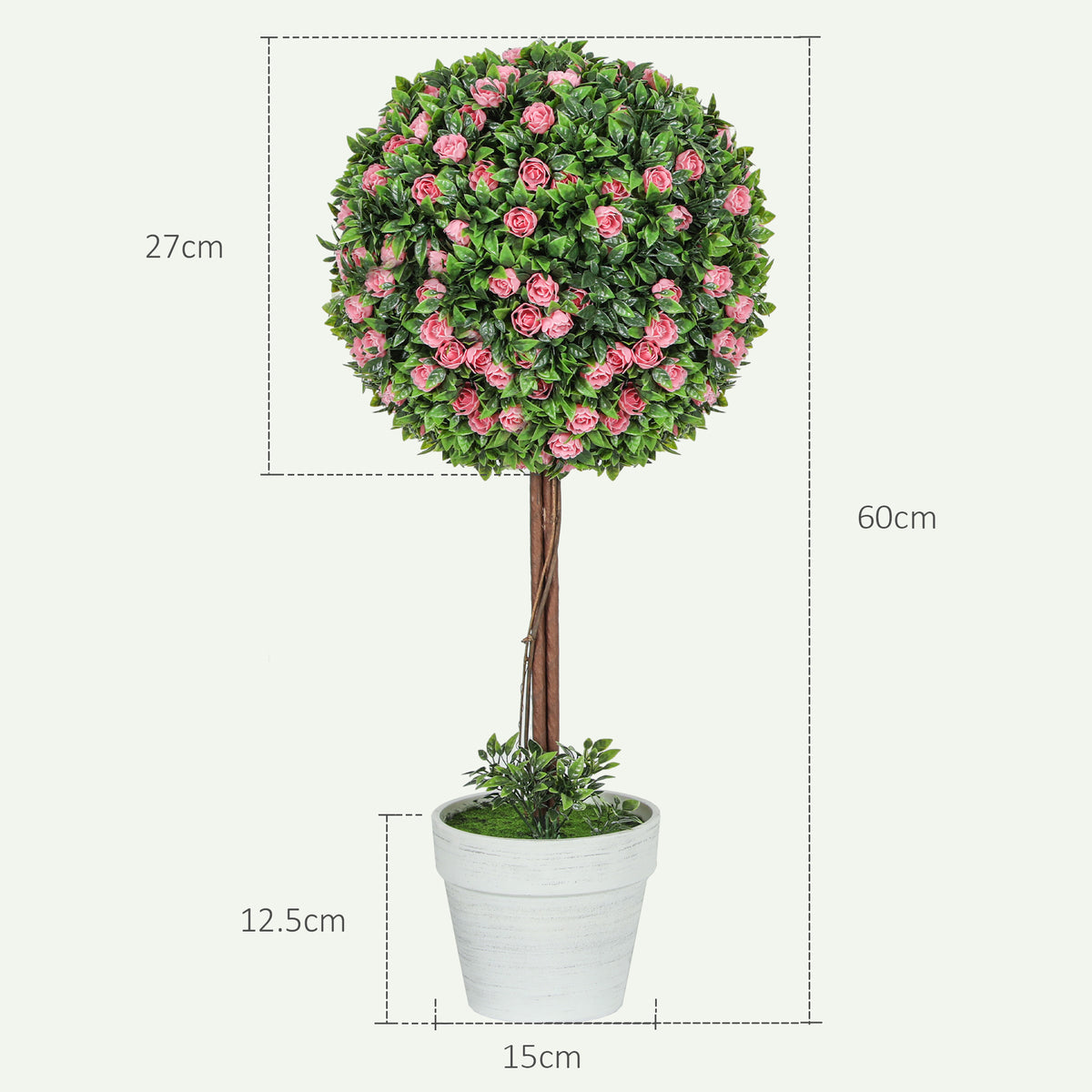 Artificial Pink Rose Topiary Trees 60cm, Set of 2