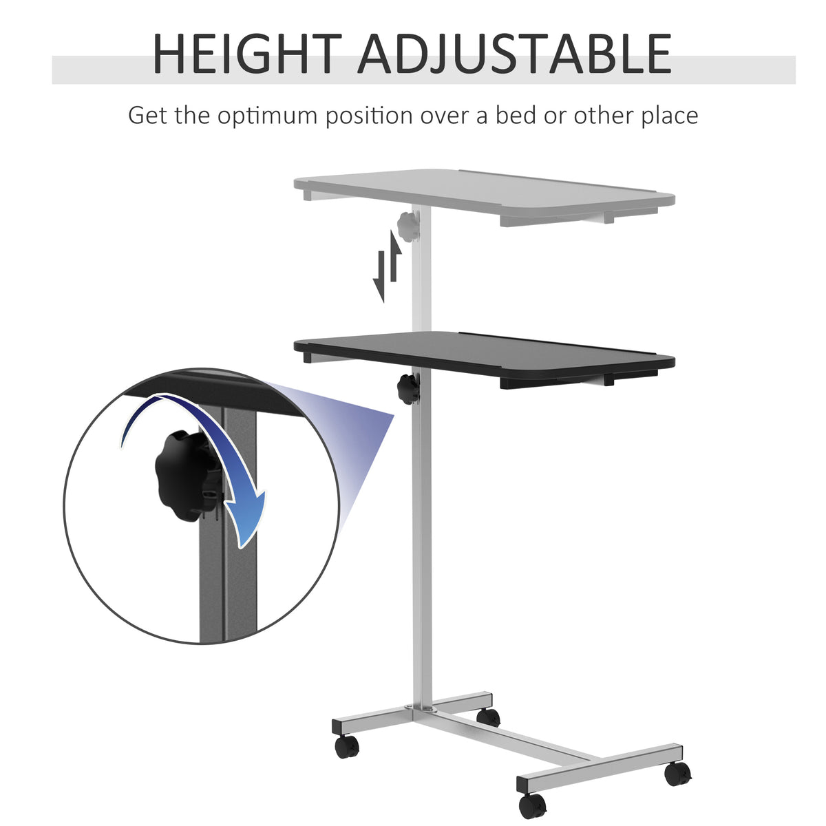 Black C-shaped laptop desk on wheels