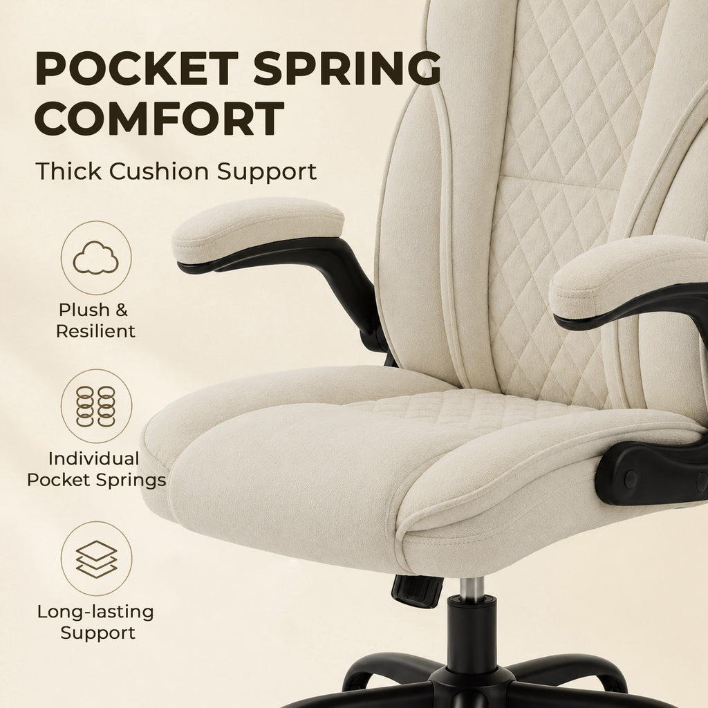 Ergonomic office chair with pocket springs and flip-up armrests