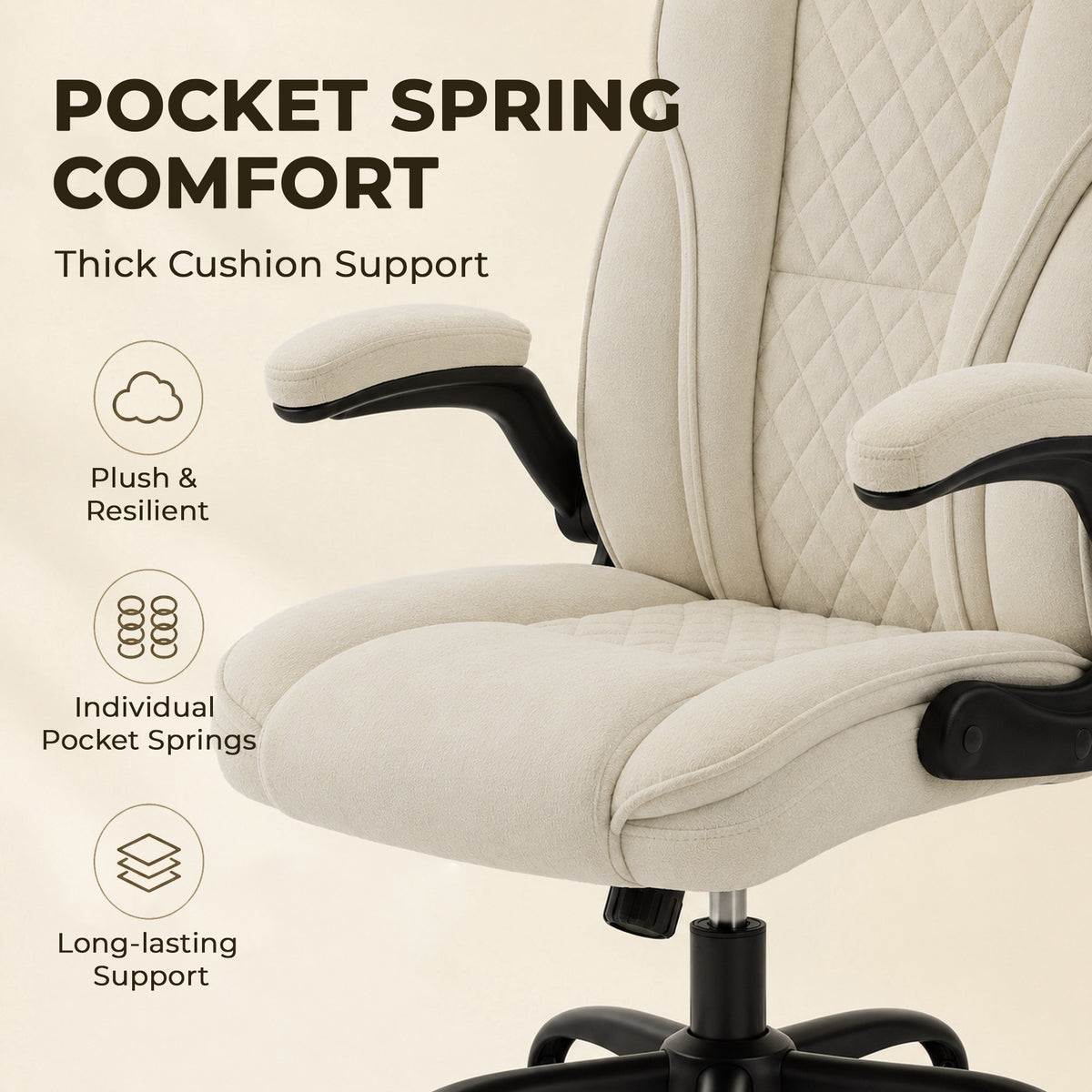 Ergonomic office chair with pocket springs and flip-up armrests