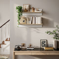 Set of 2 floating wall shelves, 80cm, white and natural wood