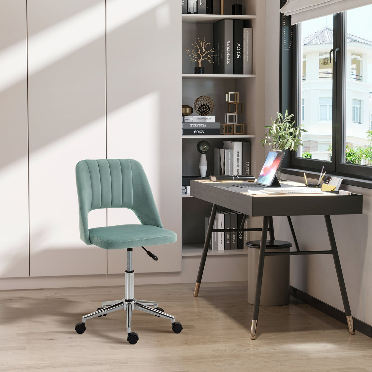 Armless Velvet Desk Chair, Green
