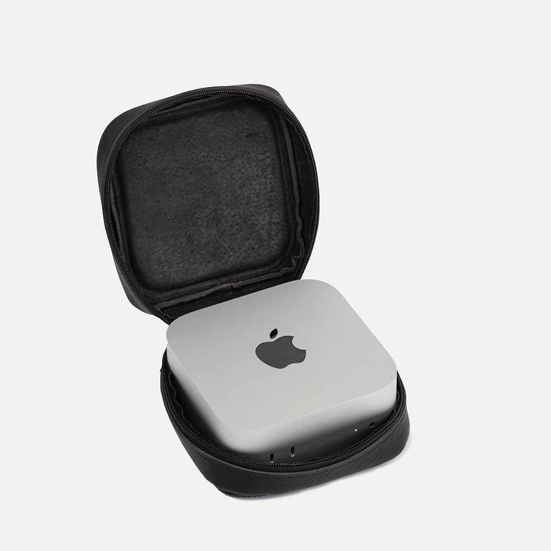 Full-grain leather travel case for Mac Mini