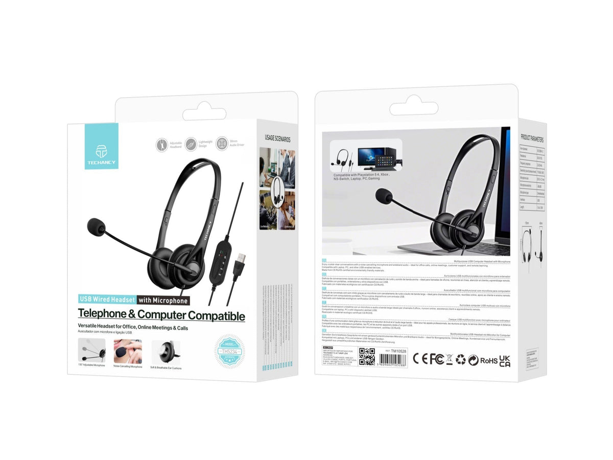 Techancy Auricular USB com Fio TH5234 com Microfone Cancelamento de Ruido para Call Center Escritorio Reunioes Online Compatibel PC Portatil-4