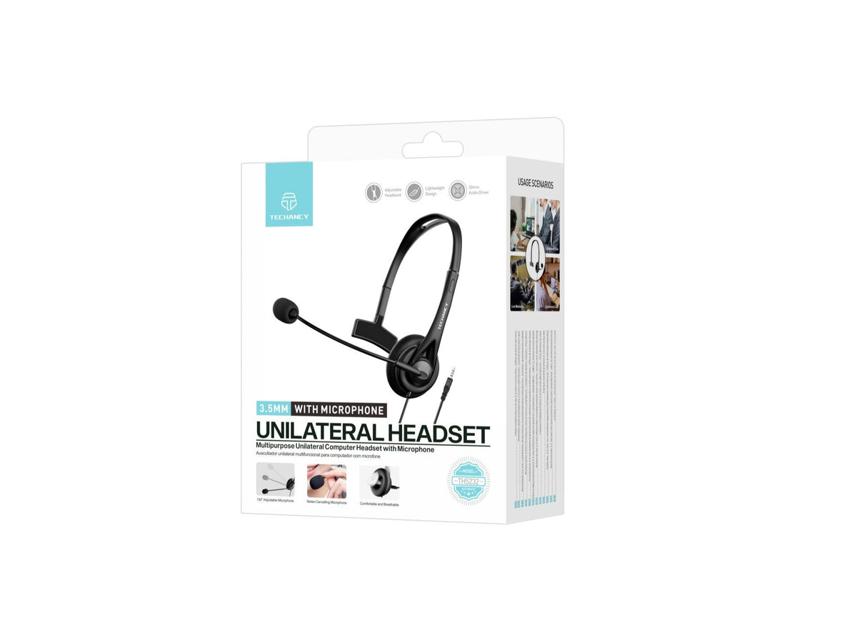 Techancy Auricular Unilateral com Fio 3.5mm TH5232 com Microfone Cancelamento de Ruido para Call Center Escritorio Reunioes e Jogos Compatibel PC Telemovel Consolas-3