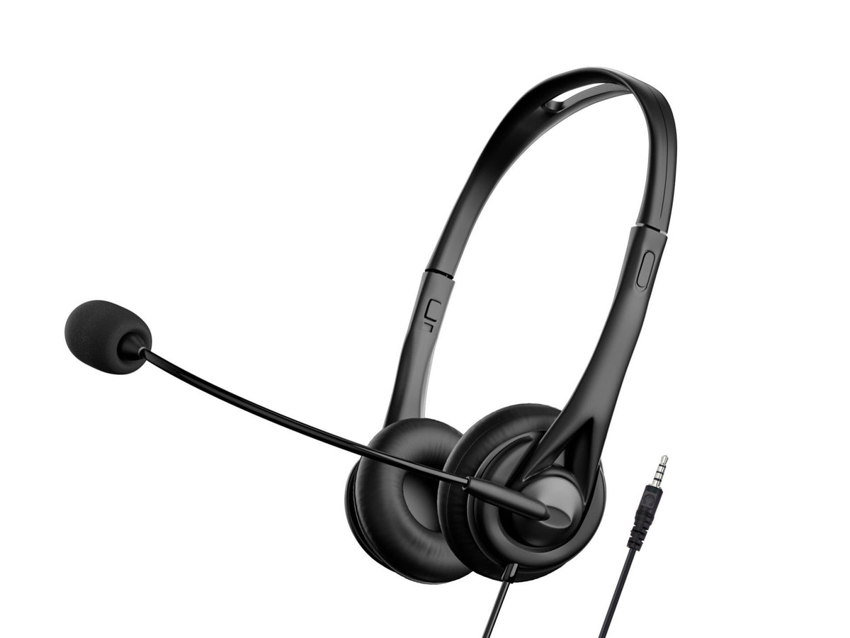 Wired binaural office headset with boom microphone